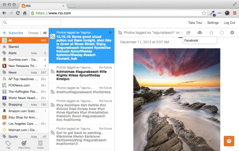 A screenshot of an RSS reader