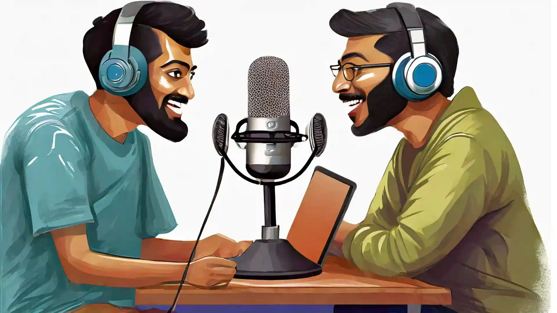 Two college students enjoying podcasting 