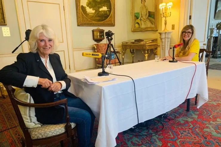 Photo of Queen Camilla recording the "The Queen's Reading Room" podcast